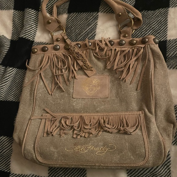 Ed Hardy Finly Fringe Women’s Cotten/Leather tote - Picture 2 of 3